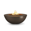 The Outdoor Plus 48-inch Sedona Wide Ledge Concrete Gas Fire Pit in a dark chocolate brown finish, featuring a bold and rich tone that stands out in modern and classic outdoor settings. The wide ledge serves both as a visual statement and a functional element, perfect for decorating or holding small items. Built with high-quality materials and equipped with a natural gas burner, this fire pit is designed to provide warmth and ambiance for years to come.