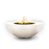 he Outdoor Plus 48" Sedona Wide Ledge Concrete Gas Fire Pit in Pearl White finish, offering a sleek and glossy look. This luxurious fire pit stands out with its pristine white color, perfect for creating a high-end, sophisticated vibe in any backyard or patio setting. The wide ledge design adds an elegant touch while providing space for outdoor essentials. Made from heavy-duty concrete, this fire pit is suitable for both propane and natural gas fuel types.
