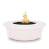 The Outdoor Plus 48" Tempe Concrete Gas Fire Pit in Pearl finish brings a clean and elegant look to any outdoor setup. Its polished white tone, smooth concrete finish, and centered burner with black lava rocks create a luxurious ambiance for patios and gardens. Ideal for adding a touch of sophistication to outdoor settings. 