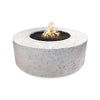 A Rustic White Florence Concrete Gas Fire Pit with a charming distressed finish, evoking a classic and timeless aesthetic. The off-white color and rugged details create a bold contrast against the fiery glow. Suitable for country estates, outdoor dining areas, and stylish patio designs.