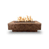 The Outdoor Plus 60-inch Del Mar Concrete Gas Fire Pit in coffee color, a stylish addition to any patio with its sleek, modern design and gas-fueled flames. Durable concrete construction with a coffee finish, enhancing the outdoor gathering experience.