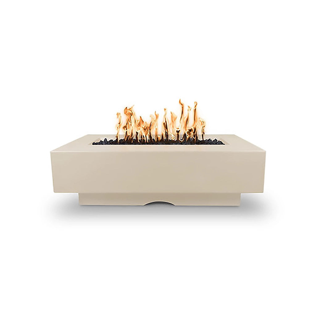 The Outdoor Plus 60-inch Del Mar Concrete Gas Fire Pit in Vanilla, featuring a refined and modern look. Ideal for elevating outdoor decor with its minimalist design and quality concrete construction.