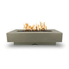 he Outdoor Plus 72" Del Mar Concrete Gas Fire Pit in ash color, showcasing a modern rectangular design with a centered flame bed, perfect for contemporary outdoor settings. Ideal for natural gas and propane configurations, providing both warmth and ambiance for patio gatherings.