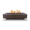 The Outdoor Plus 72" Del Mar Concrete Gas Fire Pit in chestnut color, featuring a rich, earthy tone that complements rustic and natural settings. Its elongated design and strong flame presence make it ideal for spacious patios and outdoor entertaining areas.
