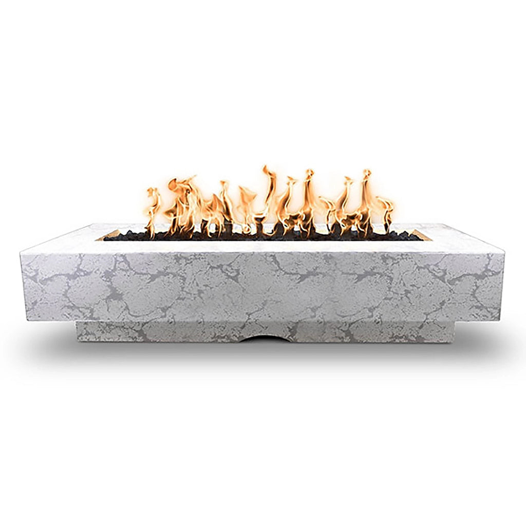 The Outdoor Plus 84" Del Mar Rustic White Propane Gas Electronic Ignition Fire Pit | OPT-DEL8428EKIT-RWH-LP