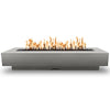 The Outdoor Plus 96-inch Del Mar Concrete Gas Fire Pit in Silver, designed with a contemporary rectangular shape and luminous flame display. This fire pit offers high-quality craftsmanship and adds a modern touch to outdoor patios and entertaining spaces.