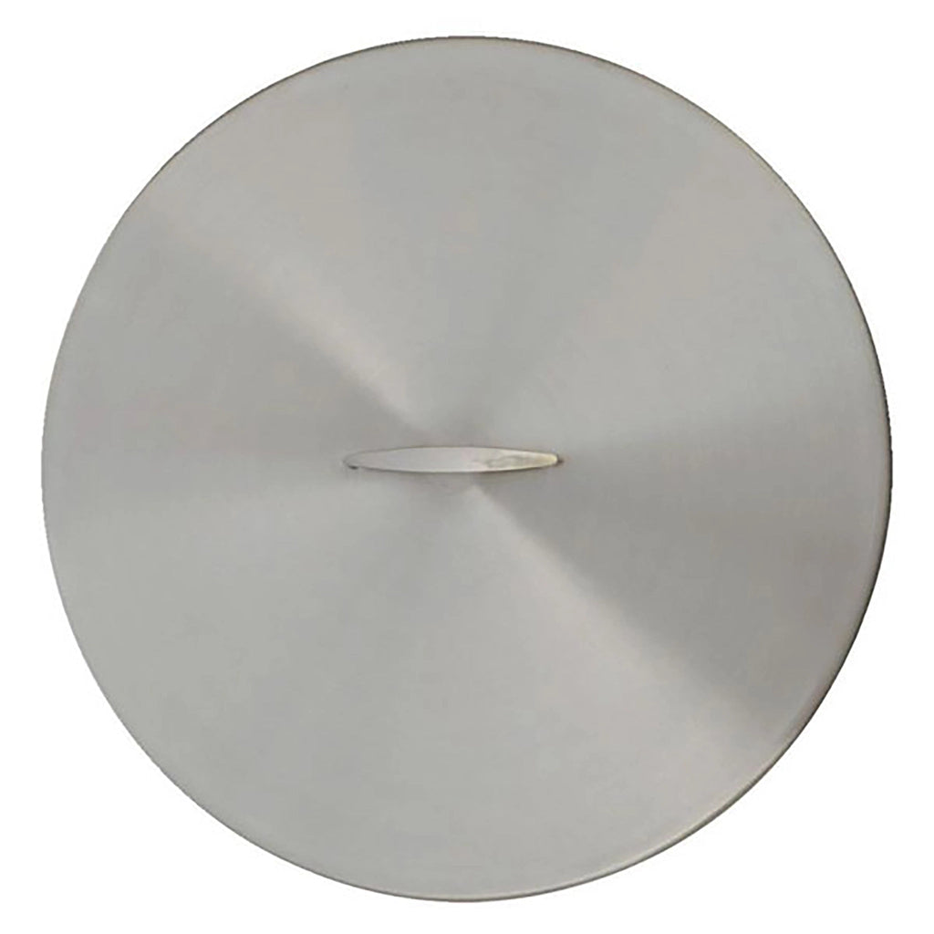 The Outdoor Plus Round Stainless Steel Burner Cover, featuring a brushed finish and a 23-inch diameter, shown against a plain background. The cover is made from premium stainless steel, ensuring durability and rust resistance, making it ideal for protecting outdoor fire pit burners. Perfect for modern patio fire pits, the cover’s sleek design offers both protection and aesthetic appeal.