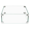 Clear silo view of The Outdoor Plus 20"x20" Square Tempered Glass Wind Guard with polished tempered glass panels and stainless steel hardware. Designed for durability and elegance, this wind guard shields outdoor fire pits from wind while allowing unobstructed views of the fire, enhancing the safety and functionality of outdoor fire features.