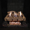 A close-up view of the Vented Designer Plus Gas Logs Golden Oak by Real Fyre, featuring a natural gas flame with well-positioned oak logs. This setup creates a strikingly real wood-burning appearance, complete with glowing embers. Ideal for enhancing the warmth and comfort of any fireplace.
