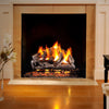 Real Fyre G4 vented fireplace burner with realistic flames and logs in a traditional living room setting, showcasing premium warmth and ambiance for home fireplaces.