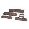 Real Fyre 30-inch Golden Oak vented gas logs, disassembled to reveal detailed craftsmanship. This ceramic log set offers a lifelike oak wood appearance, specifically designed for vented gas fireplaces. Its realistic textures and natural-looking flames bring warmth and ambiance to your home