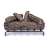 High-resolution view of Real Fyre vented gas logs in Post Oak design, 30 inches, set on a sturdy fireplace grate with realistic bark texture, displayed against a white background.