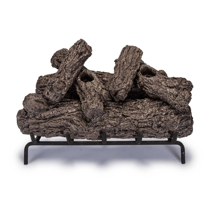Real Fyre 24-inch Rustic Oak vented gas logs with a realistic bark texture and sturdy grate, ideal for enhancing natural gas fireplaces with a classic wood-burning look