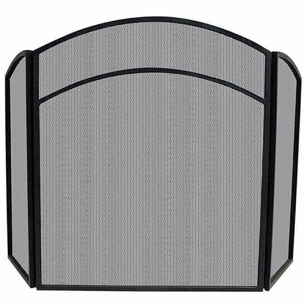 3 Fold Black Wrought Iron Arch Top Screen - Starfire Direct