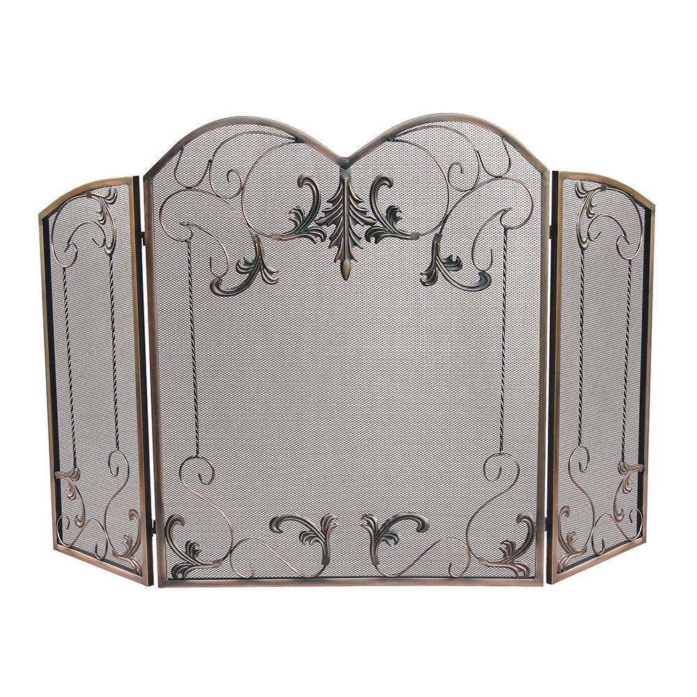3 Fold Venetian Bronze Leaf Screen Finish with Leaf Scrolls - Starfire Direct