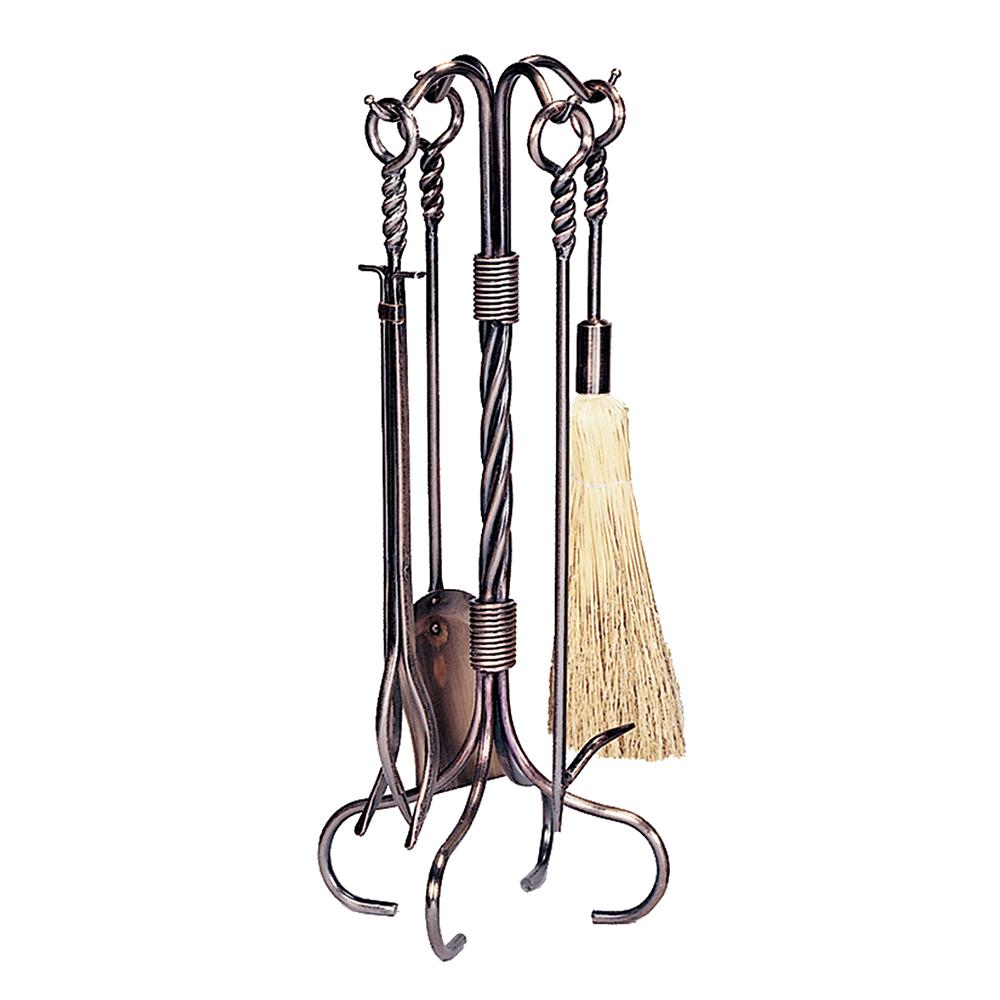 5 Piece Antique Copper Fireset with Ring/Swirl Handles - Starfire Direct