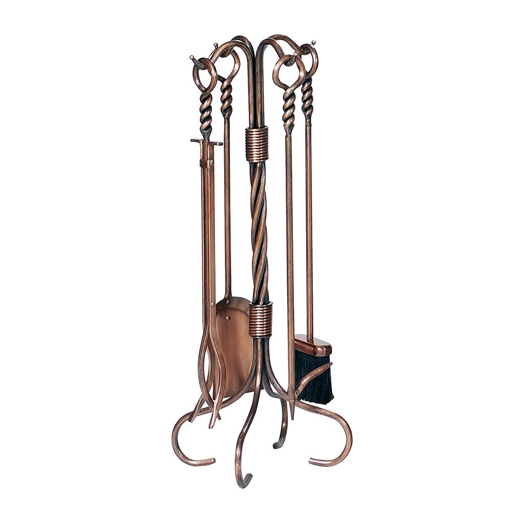 5 Piece Antique Copper Fireset with Tampico Brush - Starfire Direct