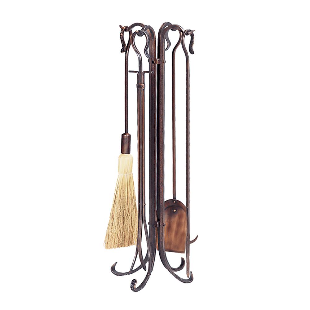 5 Piece Antique Copper Hammered Crook Fireset - Starfire Direct