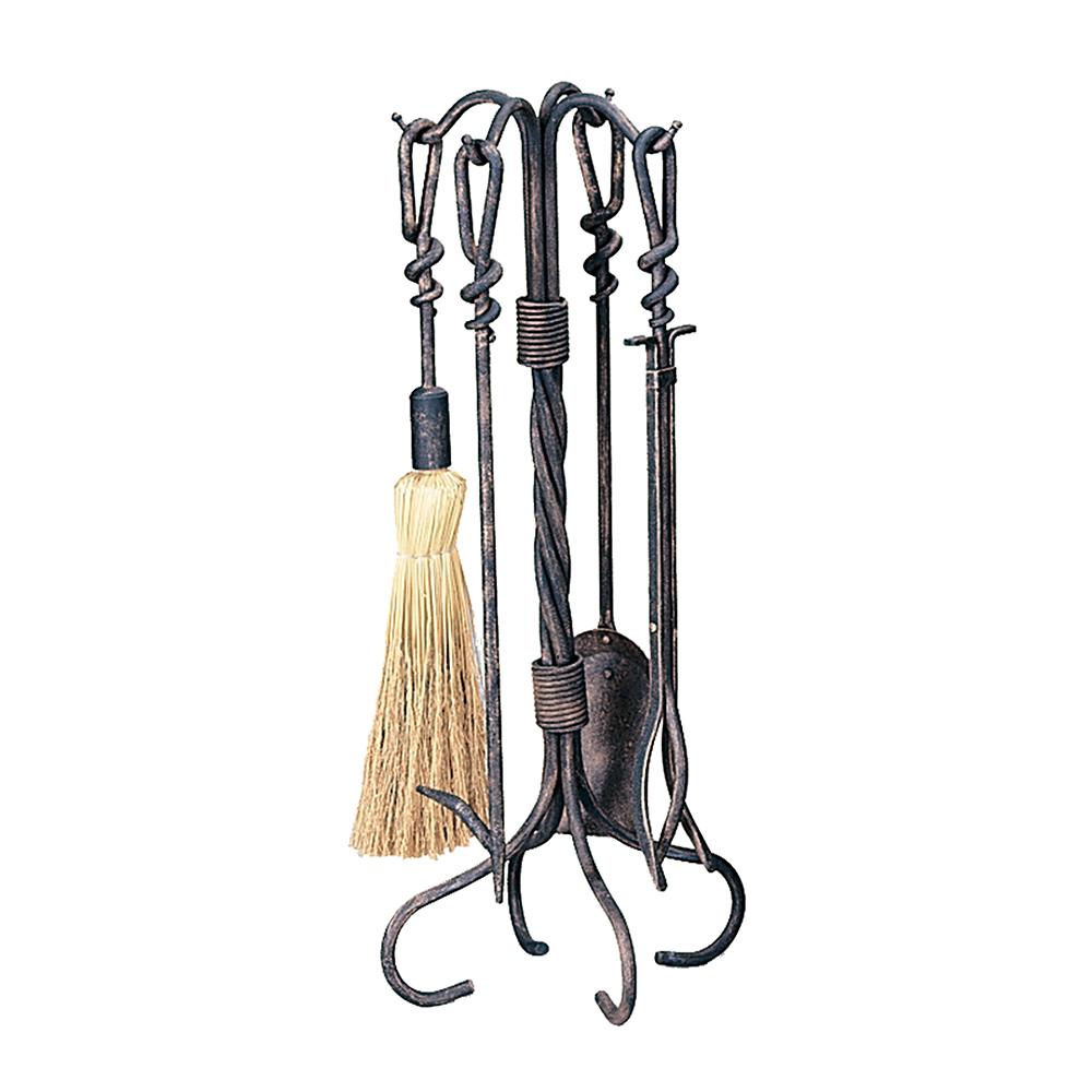 5 Piece Antique Rust Wrought Iron Fireset - Starfire Direct