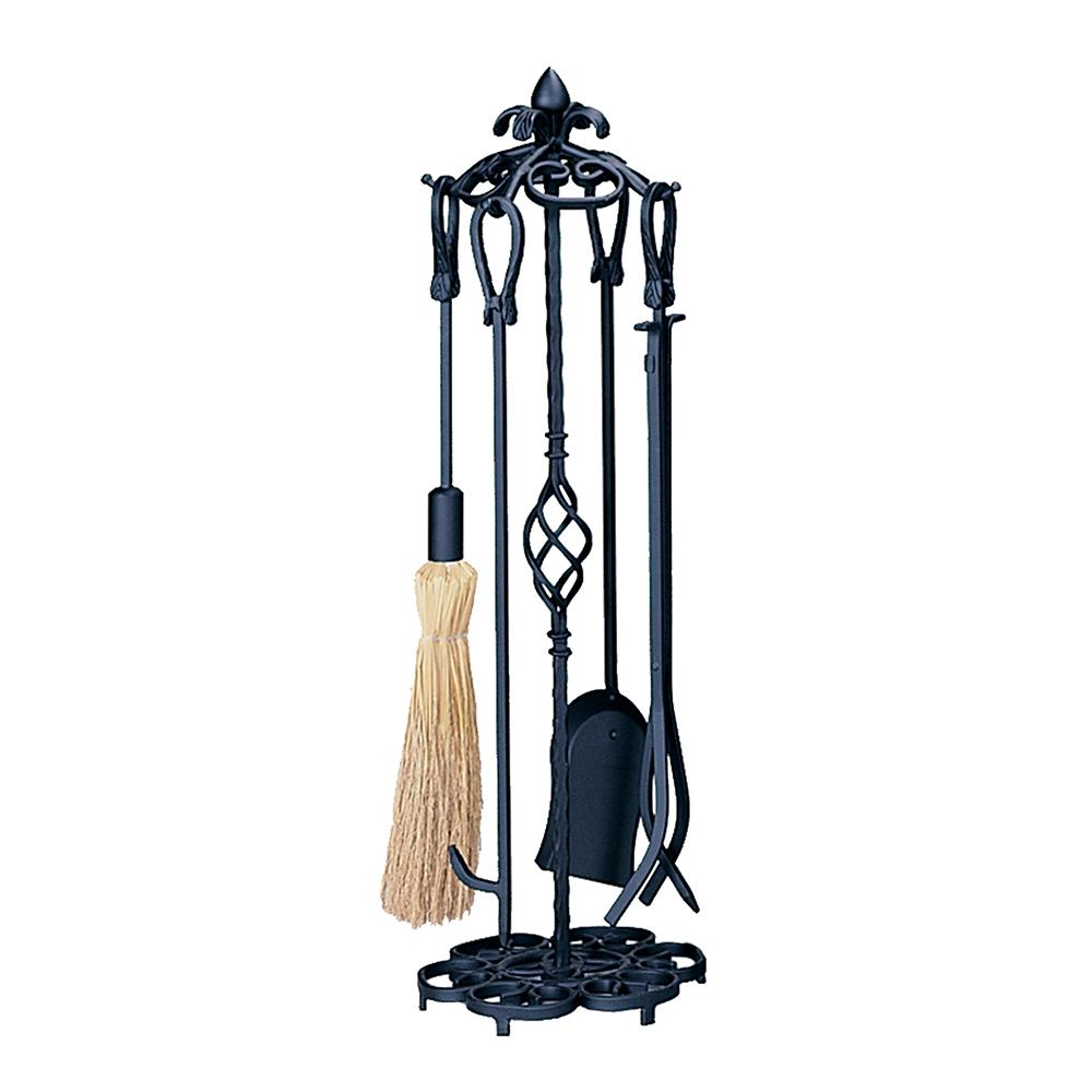 5 Piece Heavy Weight Black Wrought Iron Fireset - Starfire Direct