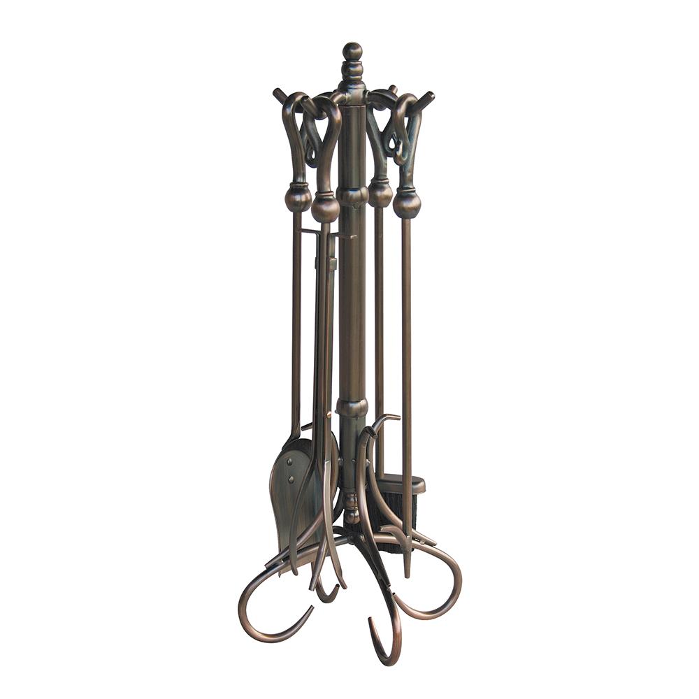5 Piece Venetian Bronze Fireset with Crook Handles - Starfire Direct