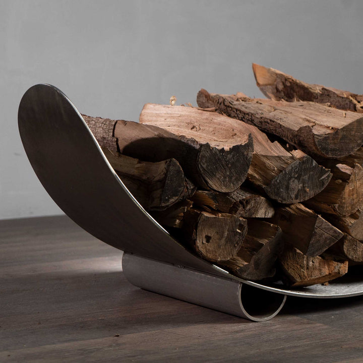 Fire Pit Art Stainless Steel Crescent Log Rack