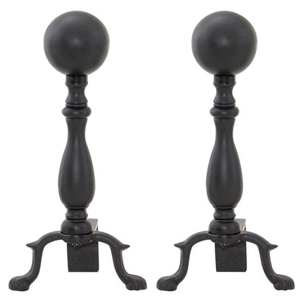 Black Wrought Iron Ball Andirons