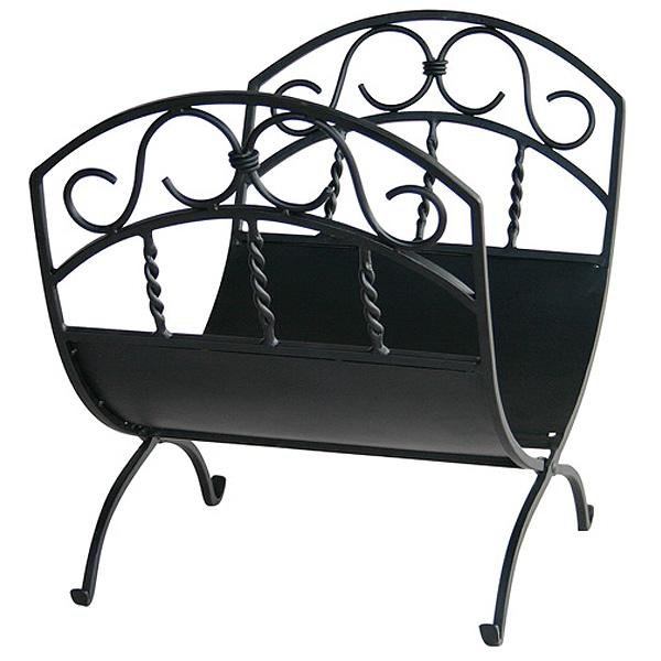 Black Wrought Iron Log Rack with Scrolls